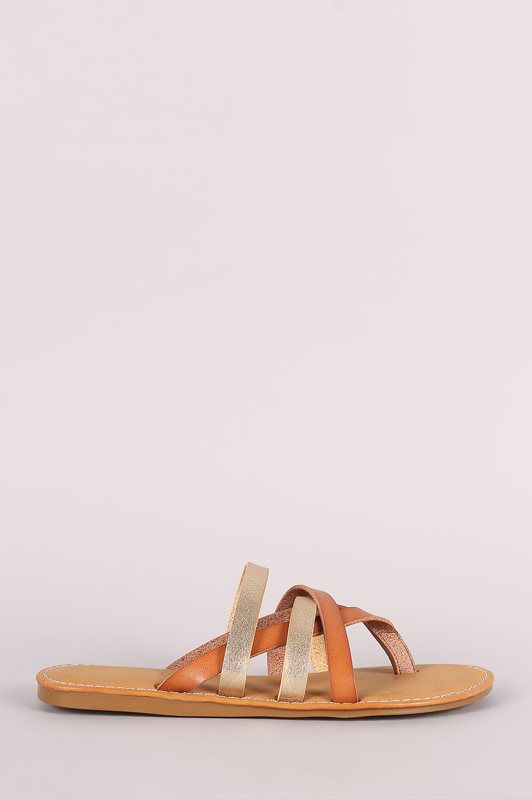 Bamboo Strappy Two Tone Thong Flat Sandal
