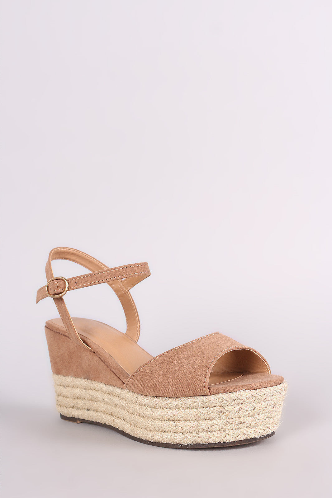Bamboo Suede Ankle Strap Espadrille Platform Wedge