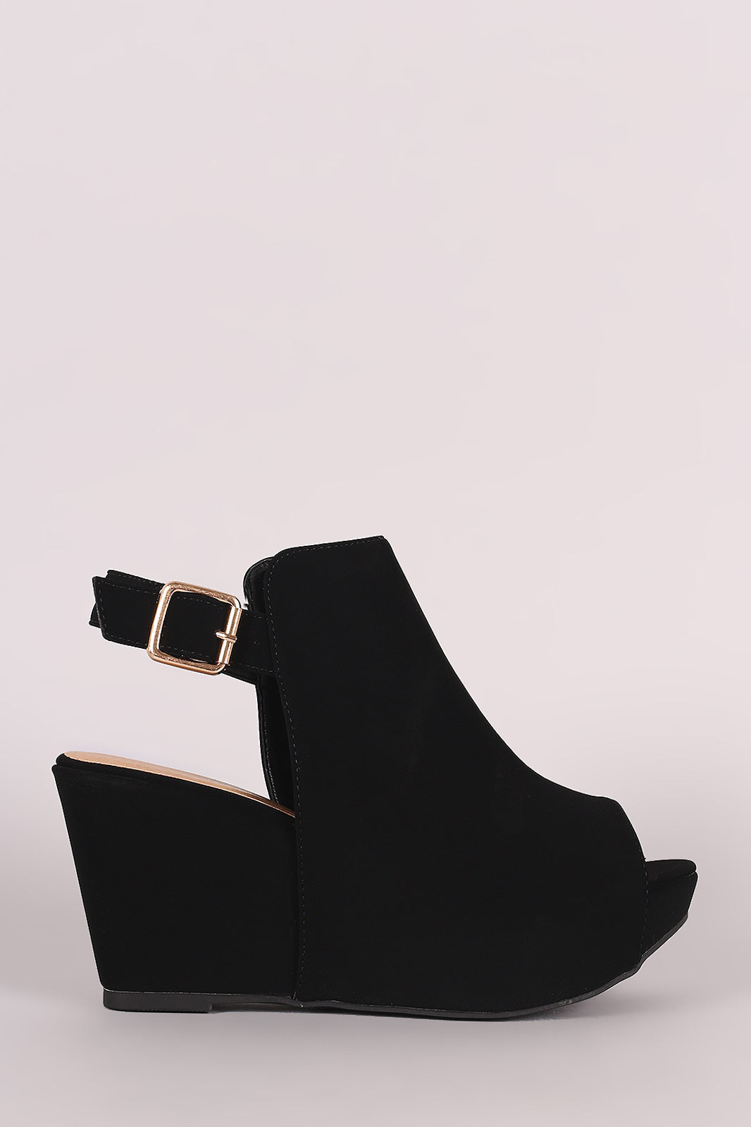 Bamboo Nubuck Open Toe Mule Platform Wedge