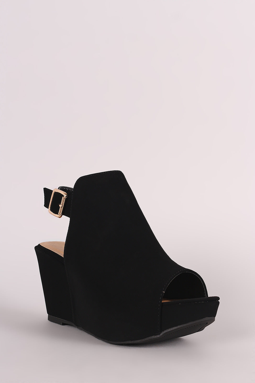 Bamboo Nubuck Open Toe Mule Platform Wedge