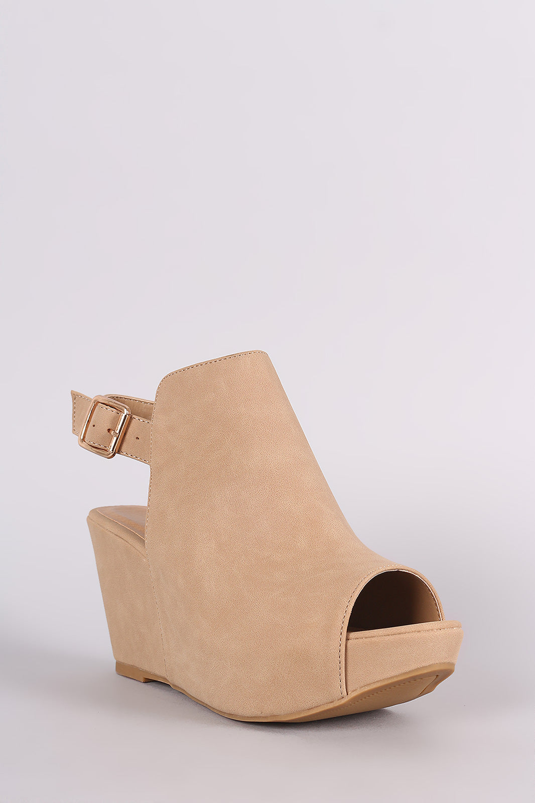 Bamboo Nubuck Open Toe Mule Platform Wedge