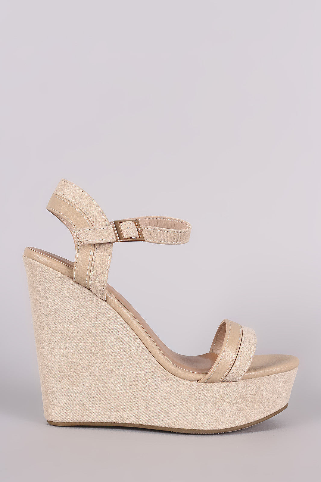Bamboo Two Tone Ankle Strap Platform Wedge
