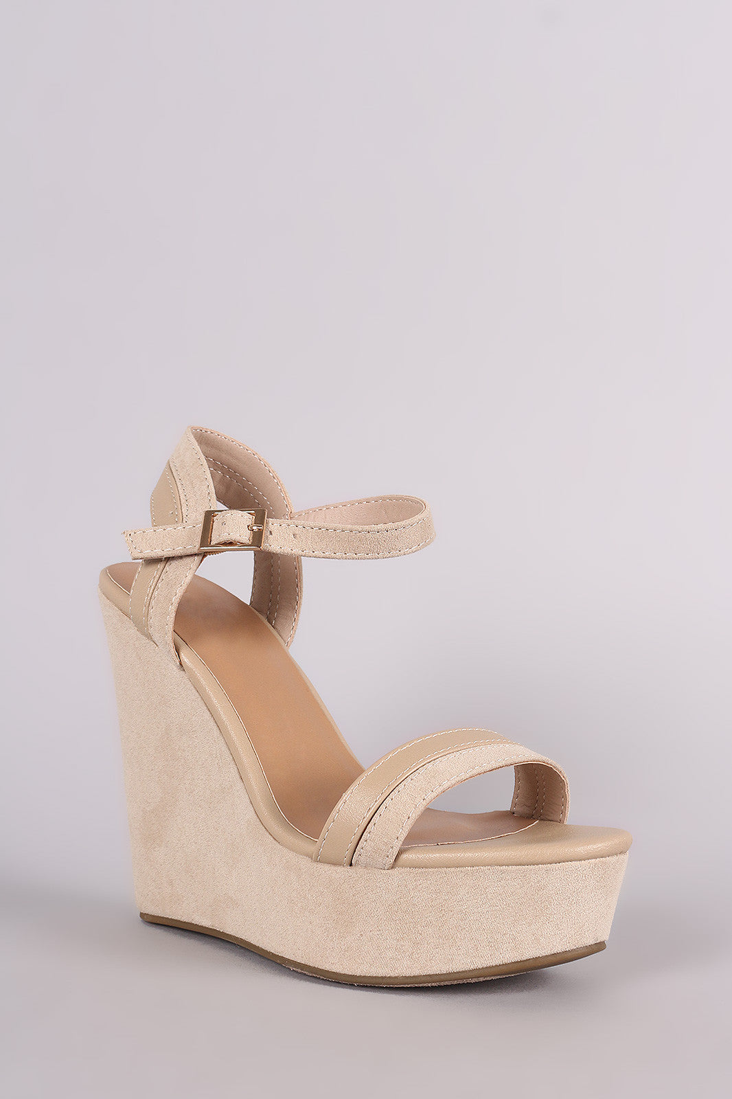 Bamboo Two Tone Ankle Strap Platform Wedge