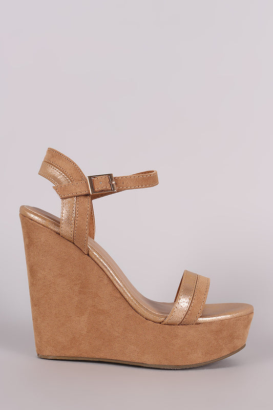 Bamboo Two Tone Ankle Strap Platform Wedge