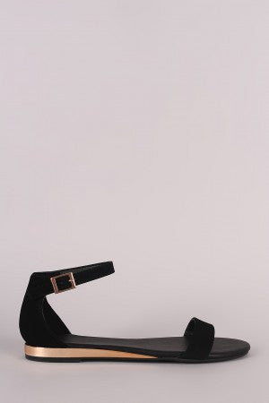 Bamboo Nubuck Ankle Strap Open Toe Flat Sandal