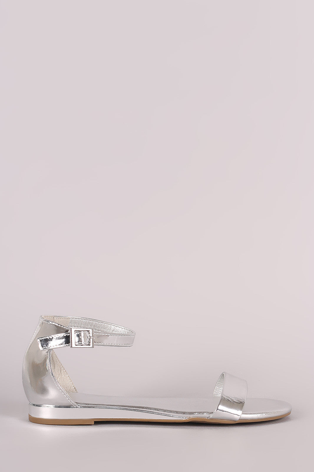 Bamboo Metallic Ankle Strap Open Toe Flat Sandal