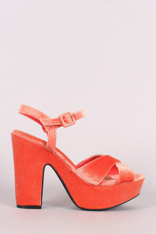 Bamboo Velvet Crisscross Chunky Platform Heel