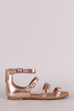 Breckelle Strappy Buckled Open Toe Flat Sandal