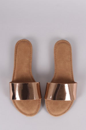 Bamboo Metallic Single Wide Band Slip-On Sandal