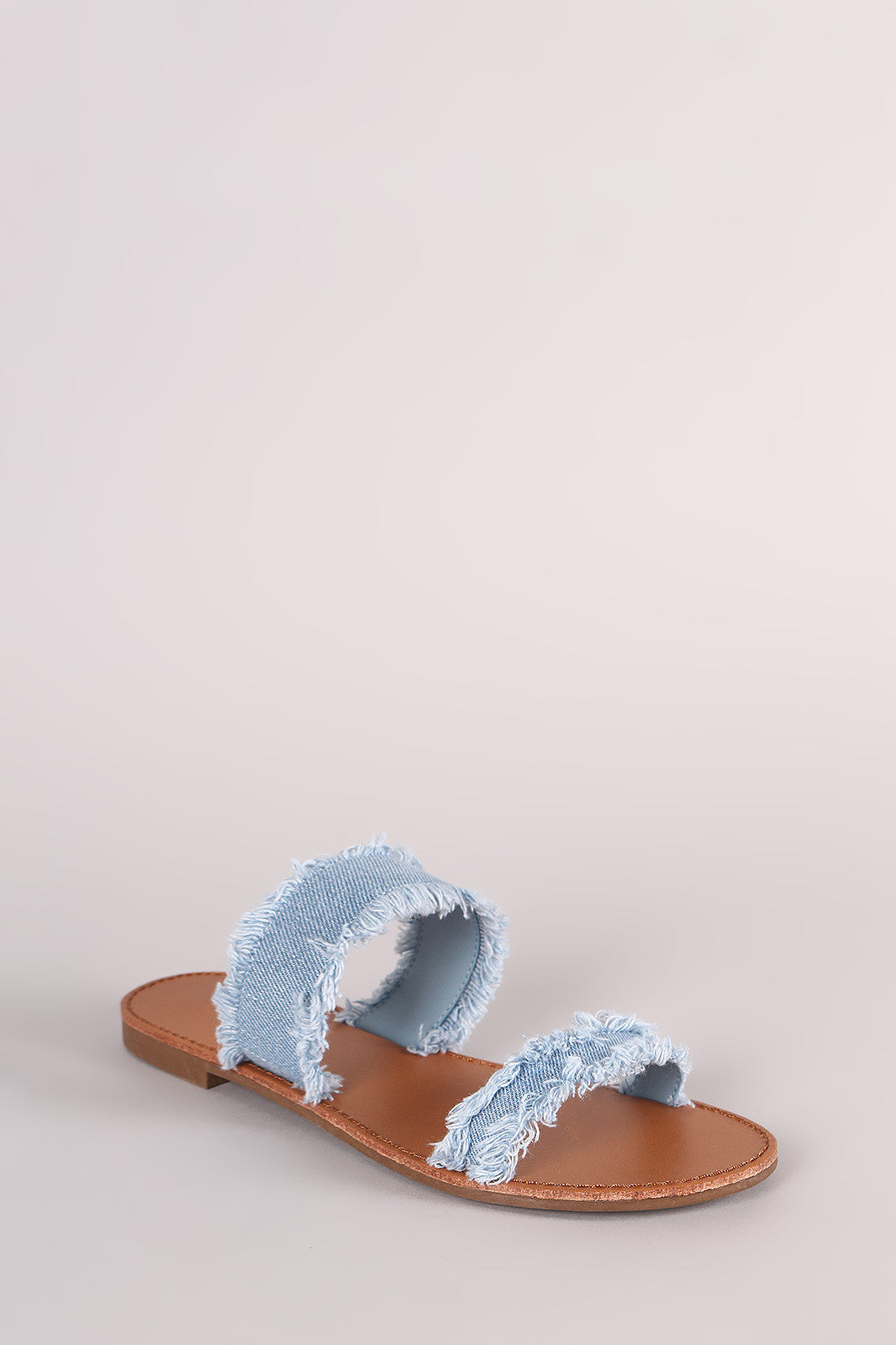 Breckelle Double Denim Band Frayed Slip-On Flat Sandal