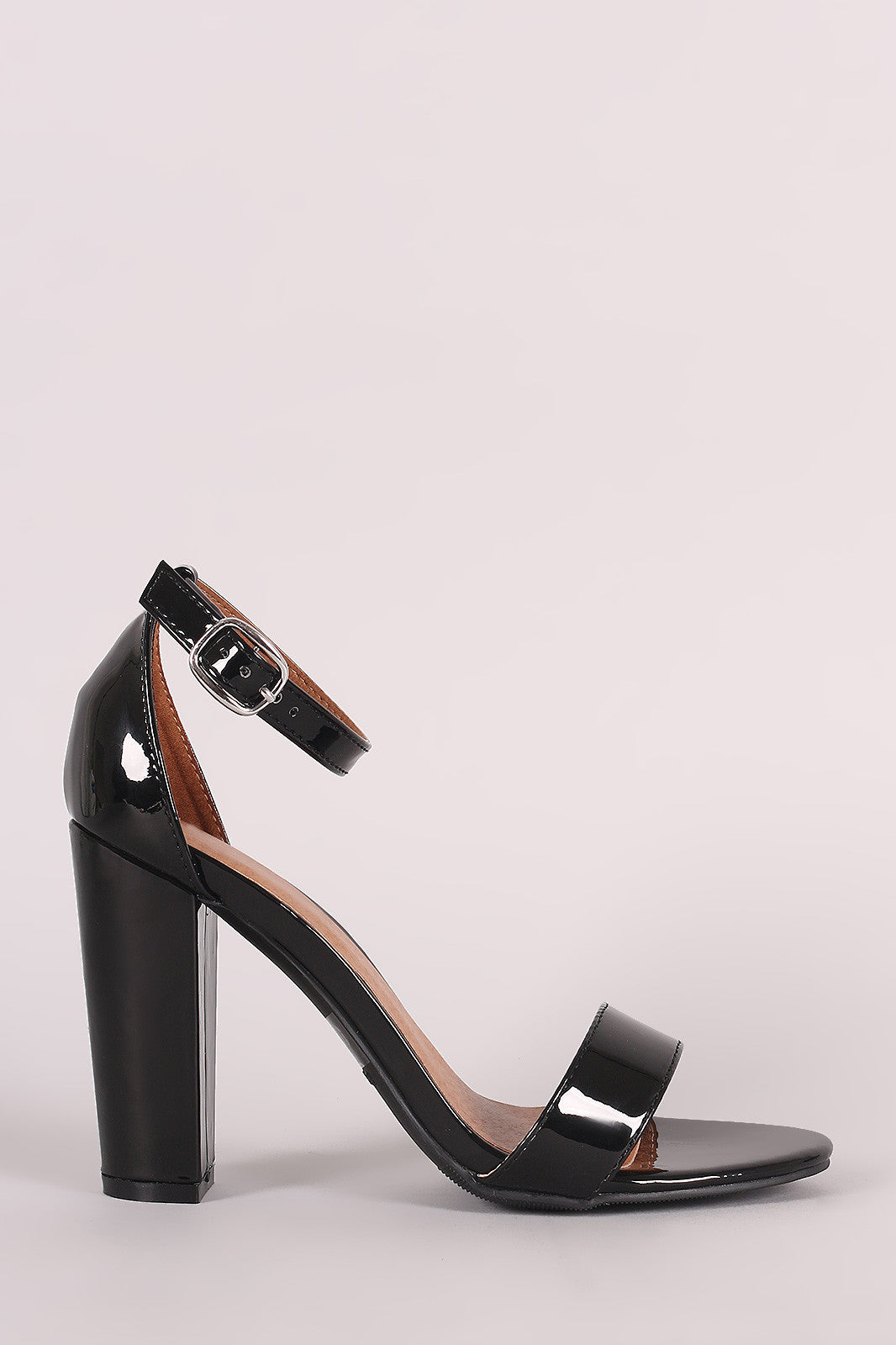 Bamboo Patent Ankle Strap Chunky Heel