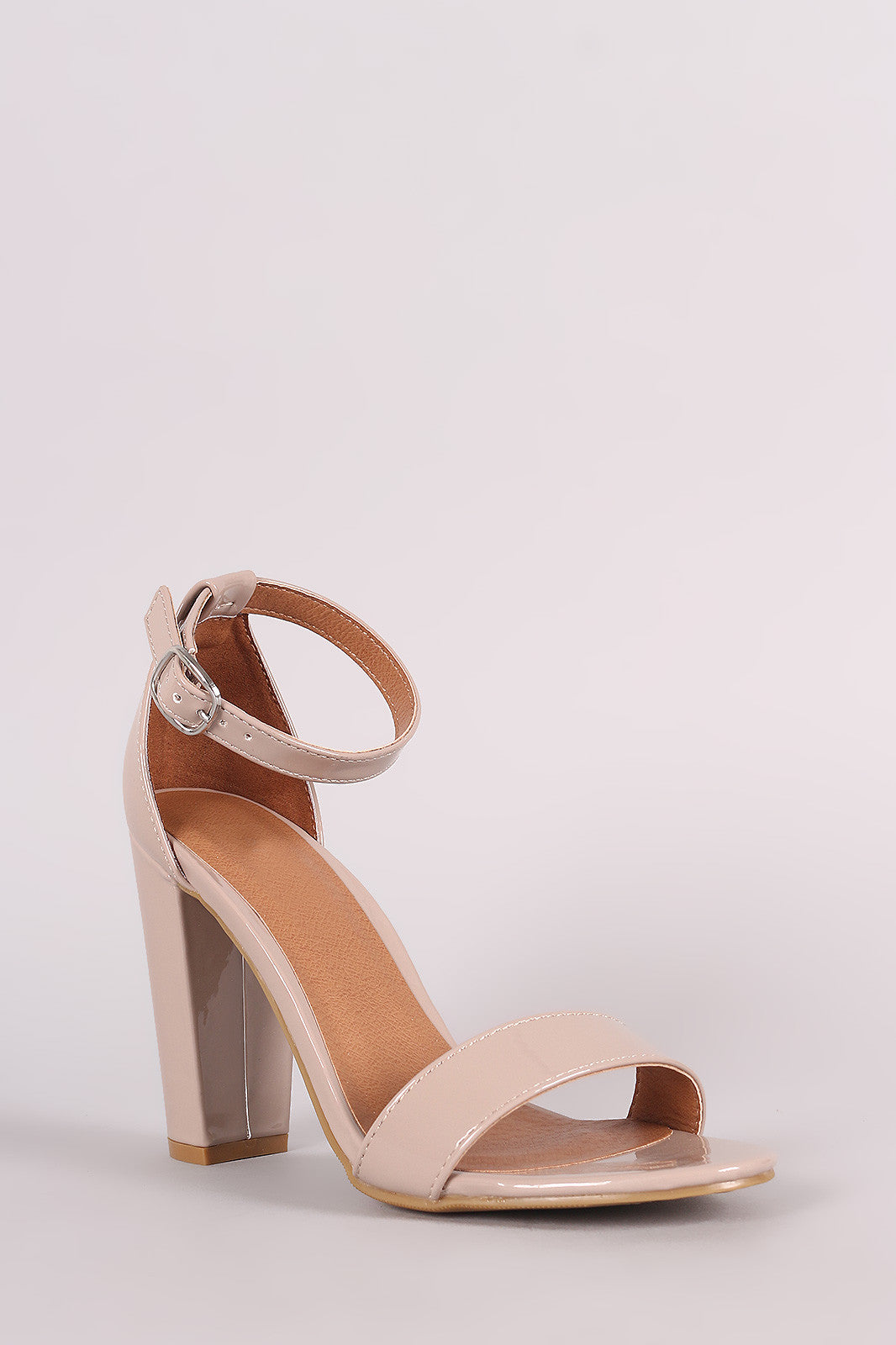Bamboo Patent Ankle Strap Chunky Heel