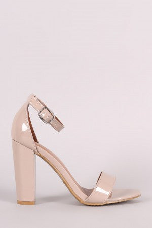 Bamboo Patent Ankle Strap Chunky Heel