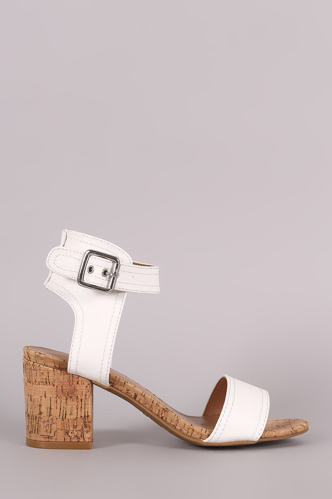 Bamboo One Band Ankle Strap Cork Block Heel
