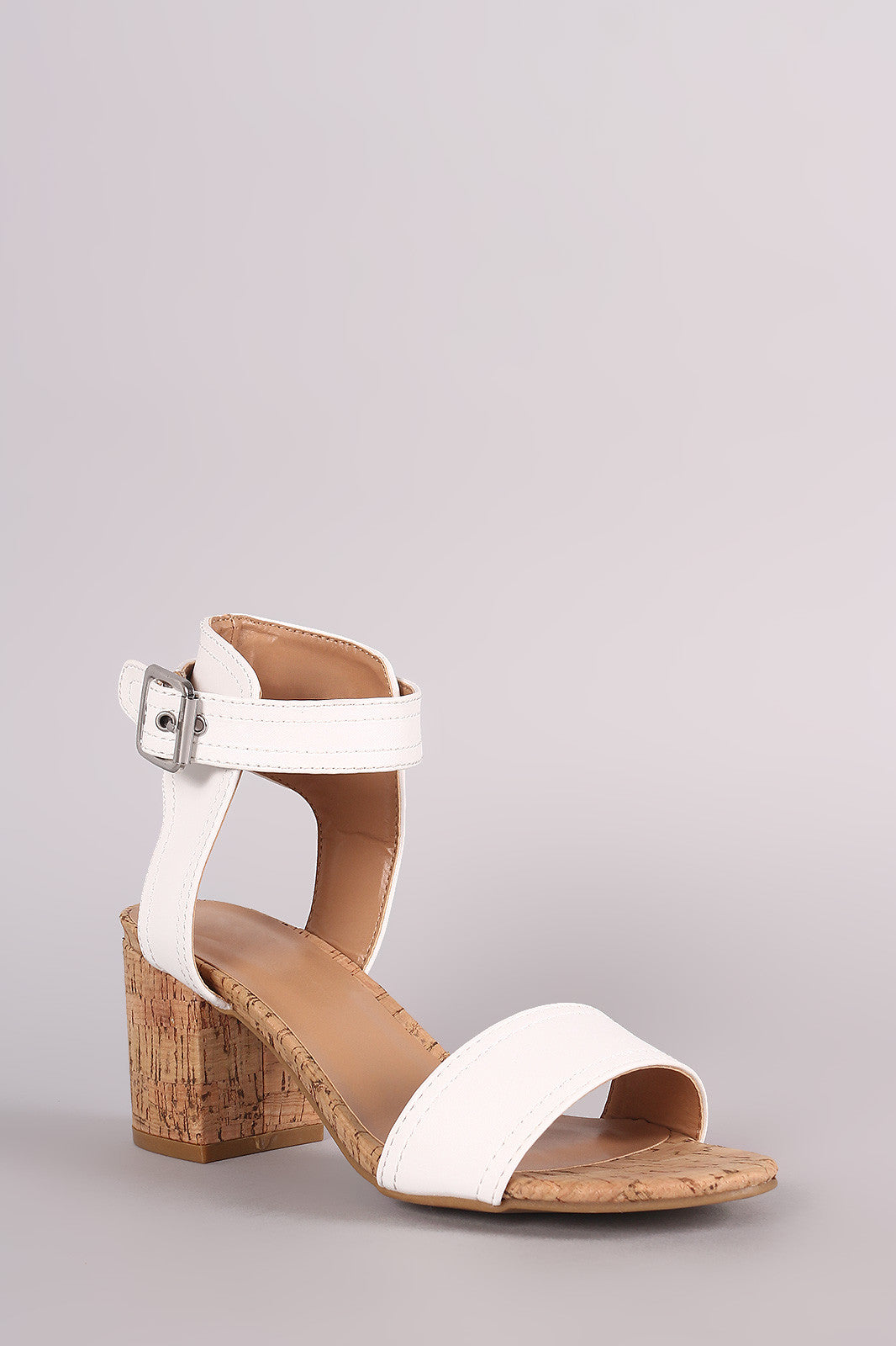 Bamboo One Band Ankle Strap Cork Block Heel