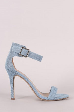 Breckelle Denim Buckle Ankle Strap Single Sole Heel
