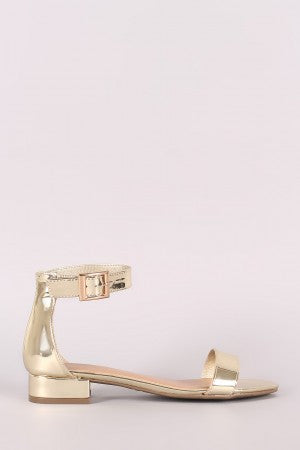 Bamboo Metallic Open Toe Ankle Strap Sandal