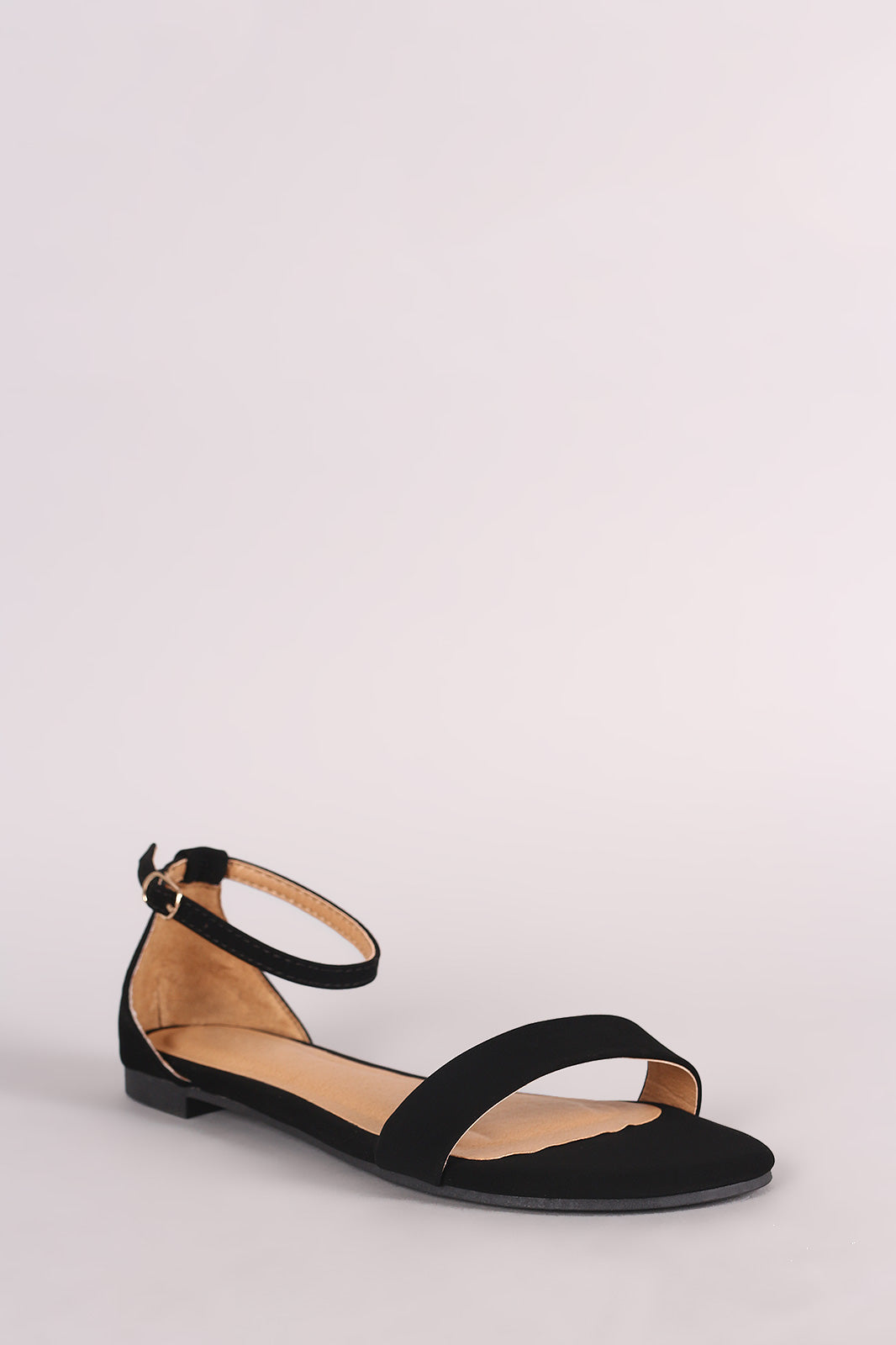 Bamboo Nubuck Open Toe Ankle Strap Flat Sandal