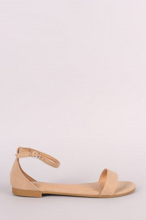 Bamboo Nubuck Open Toe Ankle Strap Flat Sandal