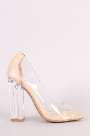 Bamboo Transparent Chunky Lucite Heeled Pump