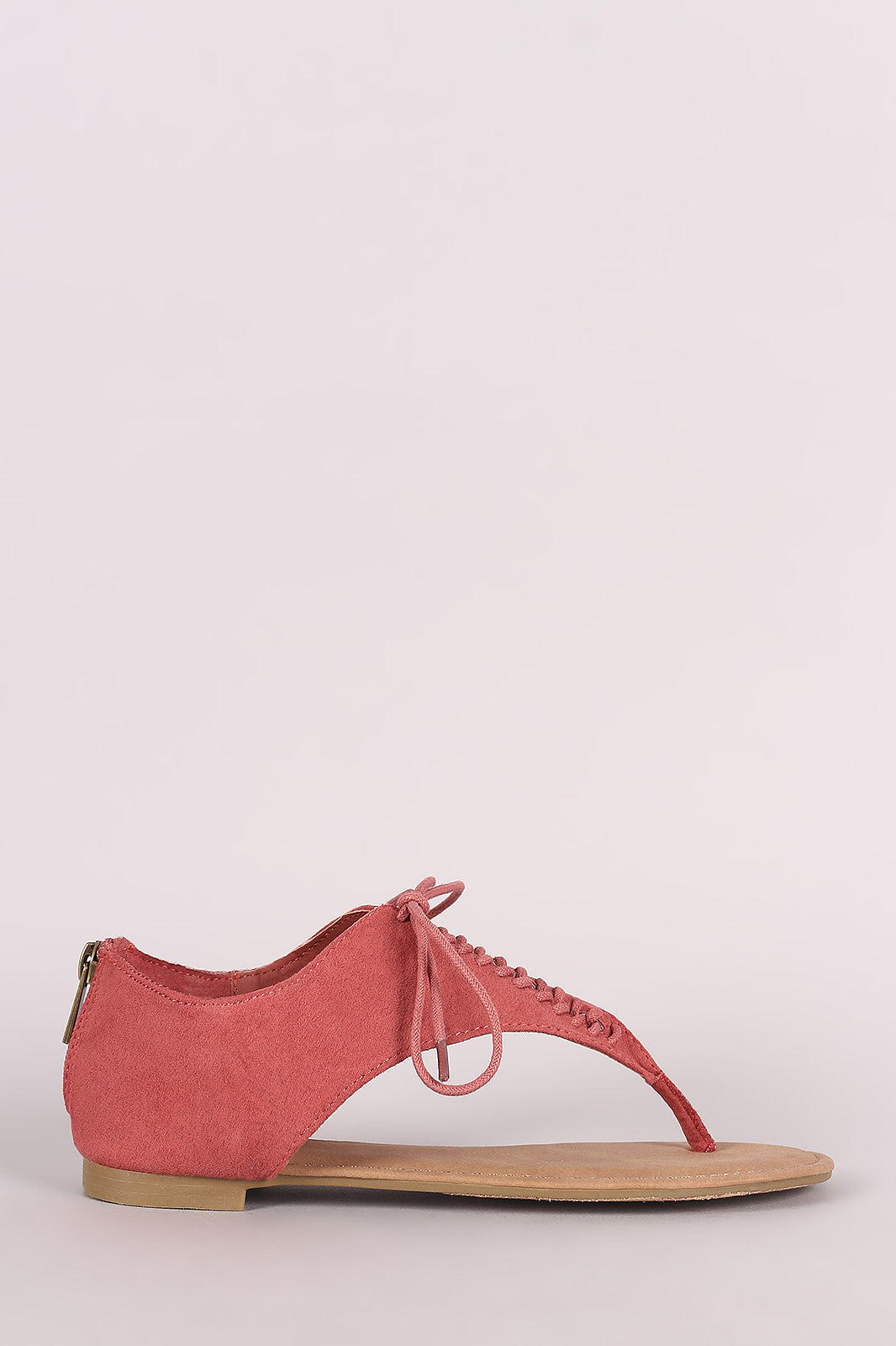 Bamboo Suede V-Strap Lace Up Thong Flat Sandal