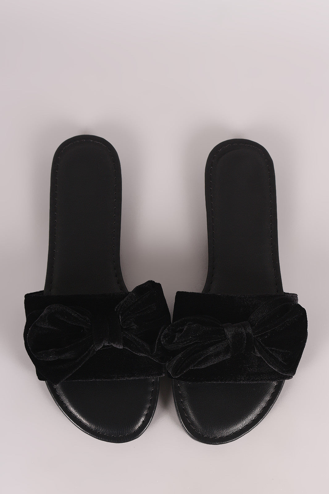 Bamboo Velvet Bow Open Toe Slide Sandal