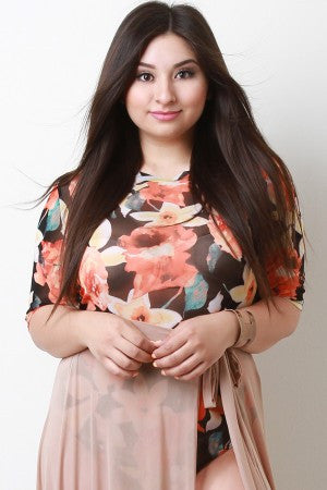 Blooming Floral Mesh Crew Neck Bodysuit