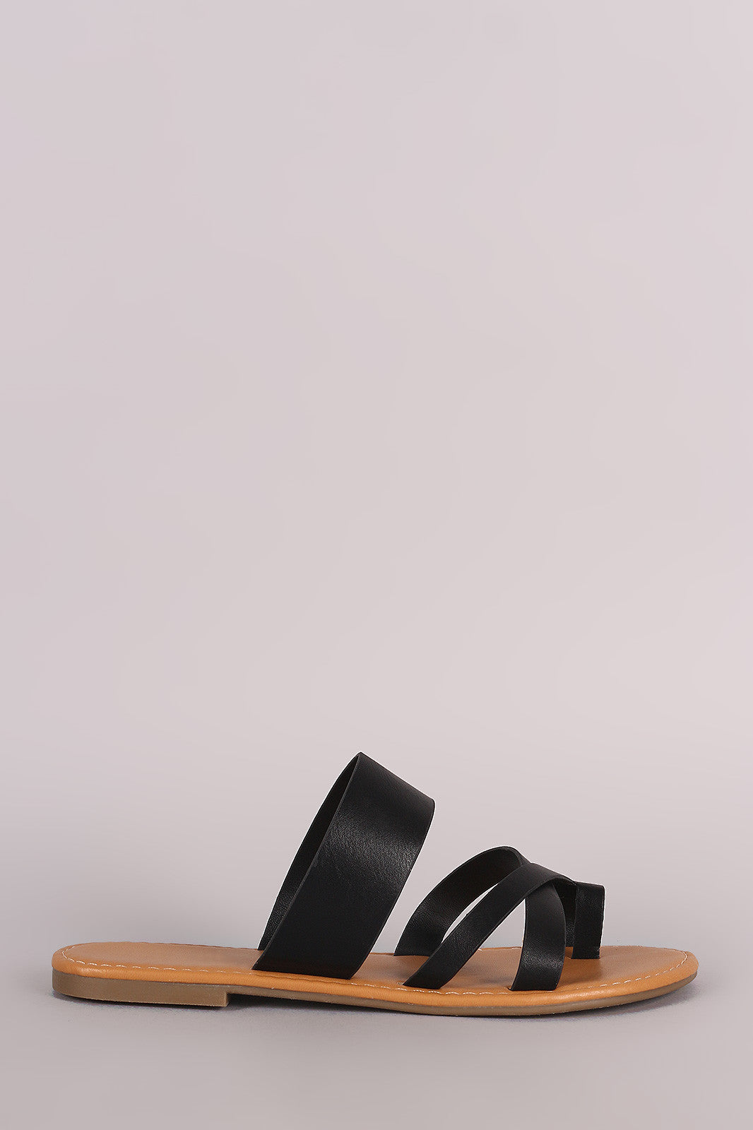 Bamboo Leather Strappy Toe Ring Flat Slip On Sandal