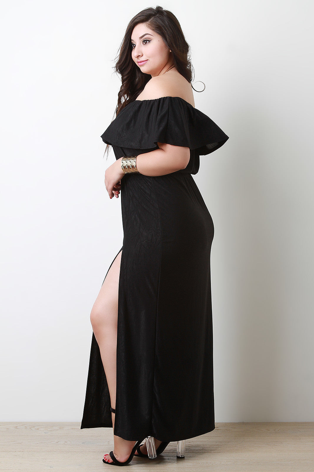Bardot Ruffled Tiered Double Slit Maxi Dress