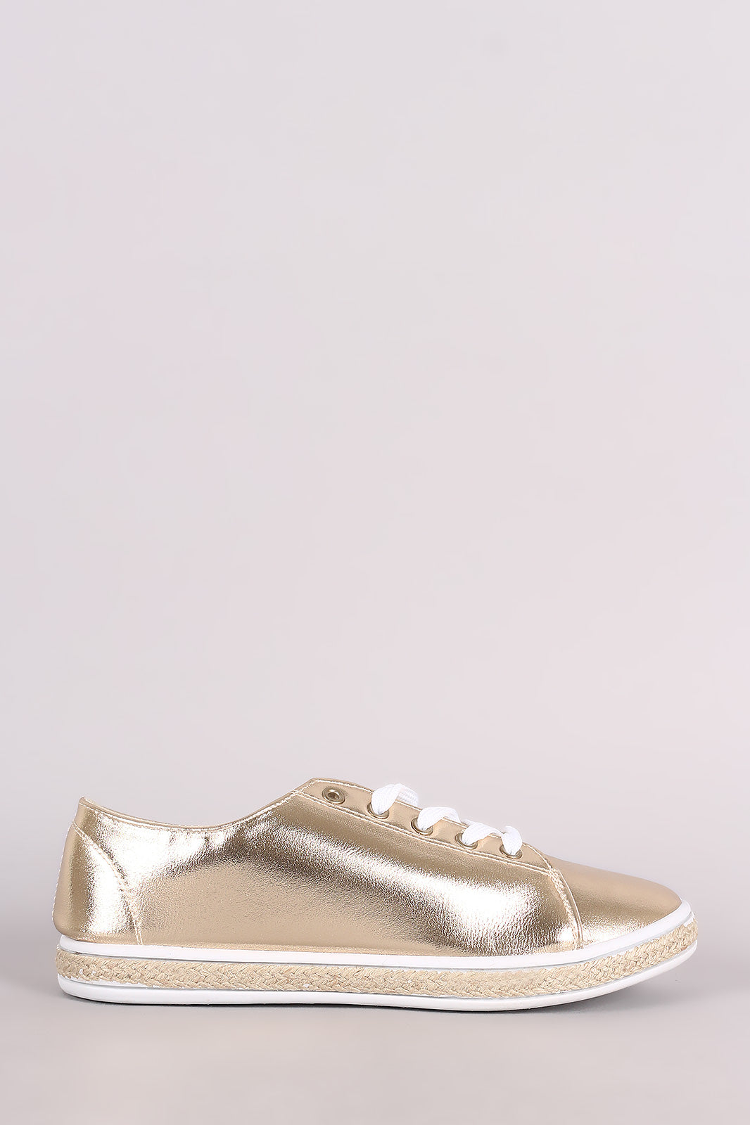 Bamboo Metallic Lace Up Low Top Braided Jute Trim Sneaker