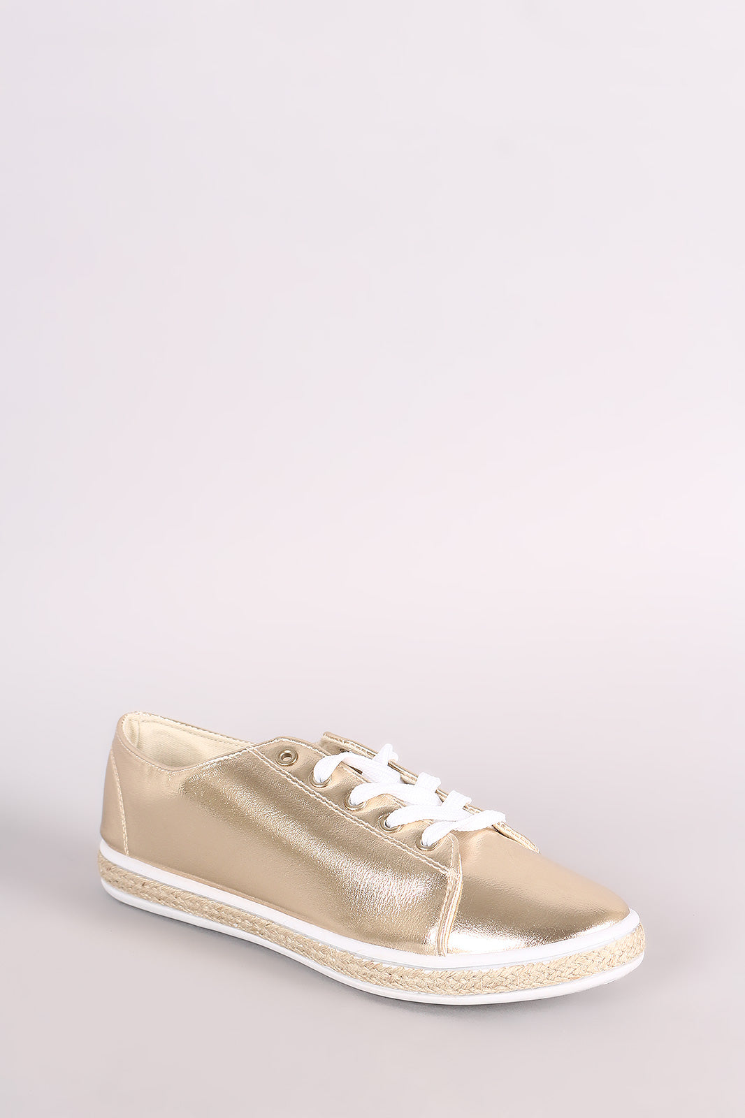 Bamboo Metallic Lace Up Low Top Braided Jute Trim Sneaker
