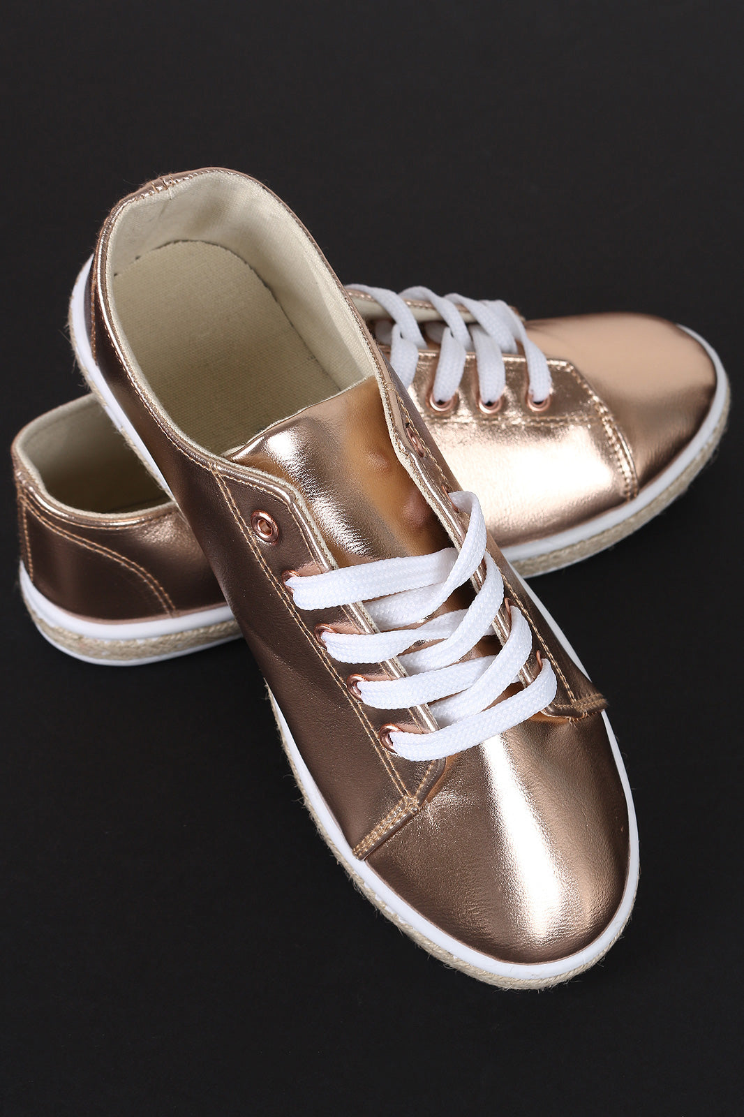 Bamboo Metallic Lace Up Low Top Braided Jute Trim Sneaker