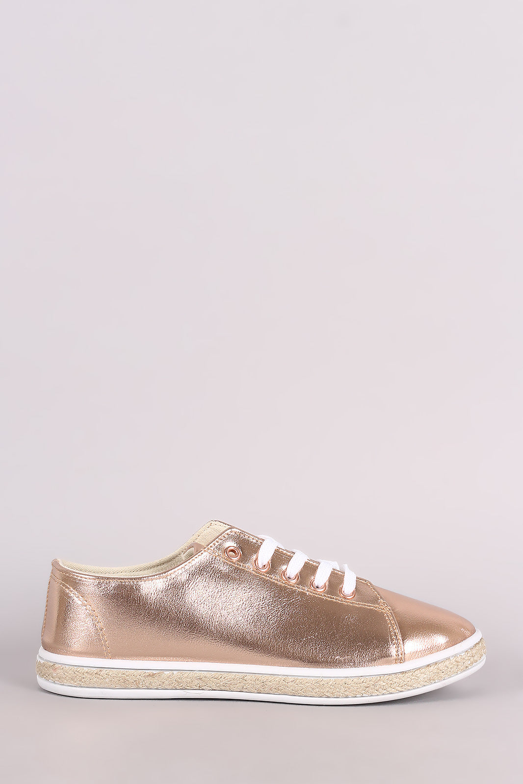 Bamboo Metallic Lace Up Low Top Braided Jute Trim Sneaker