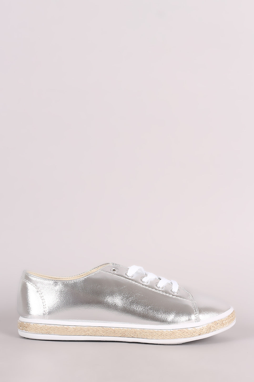 Bamboo Metallic Lace Up Low Top Braided Jute Trim Sneaker