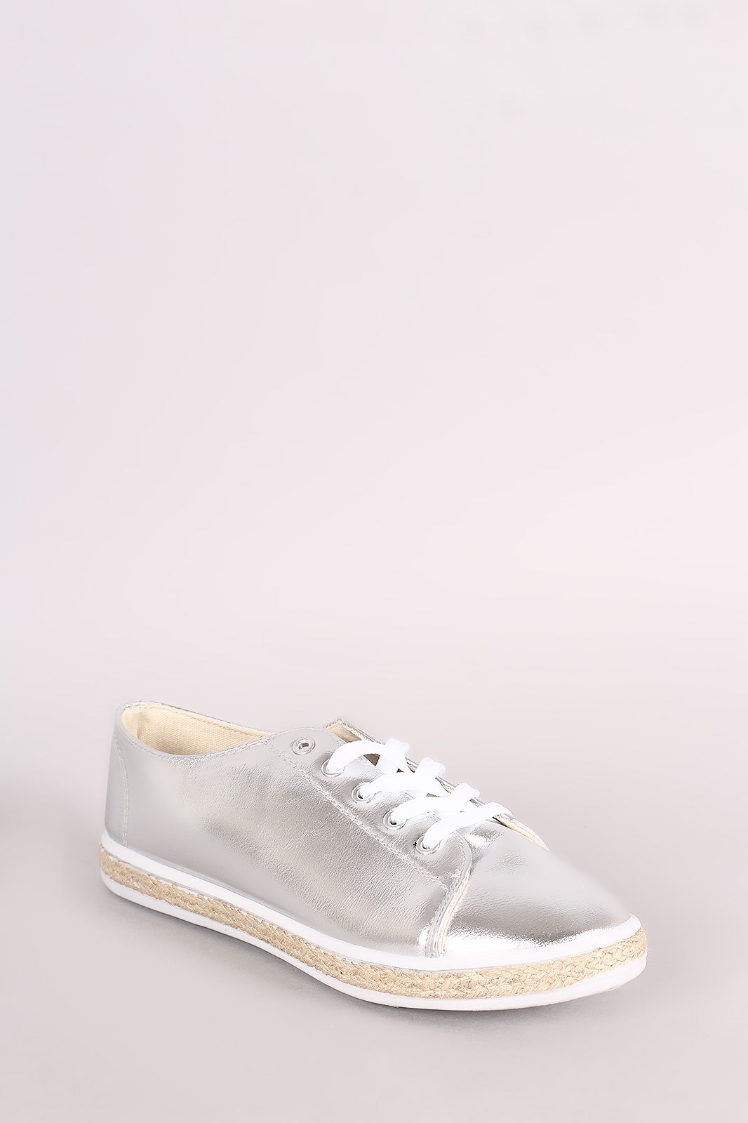 Bamboo Metallic Lace Up Low Top Braided Jute Trim Sneaker