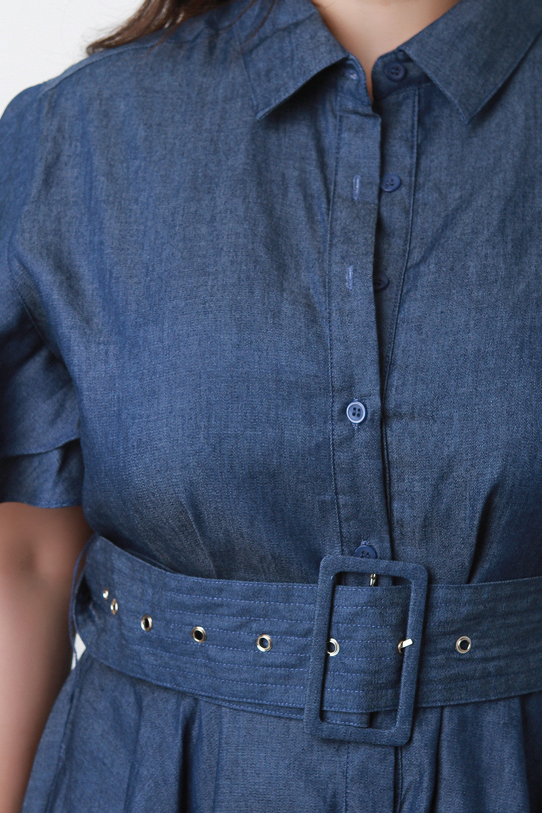 Button-Up A-Line Denim Dress