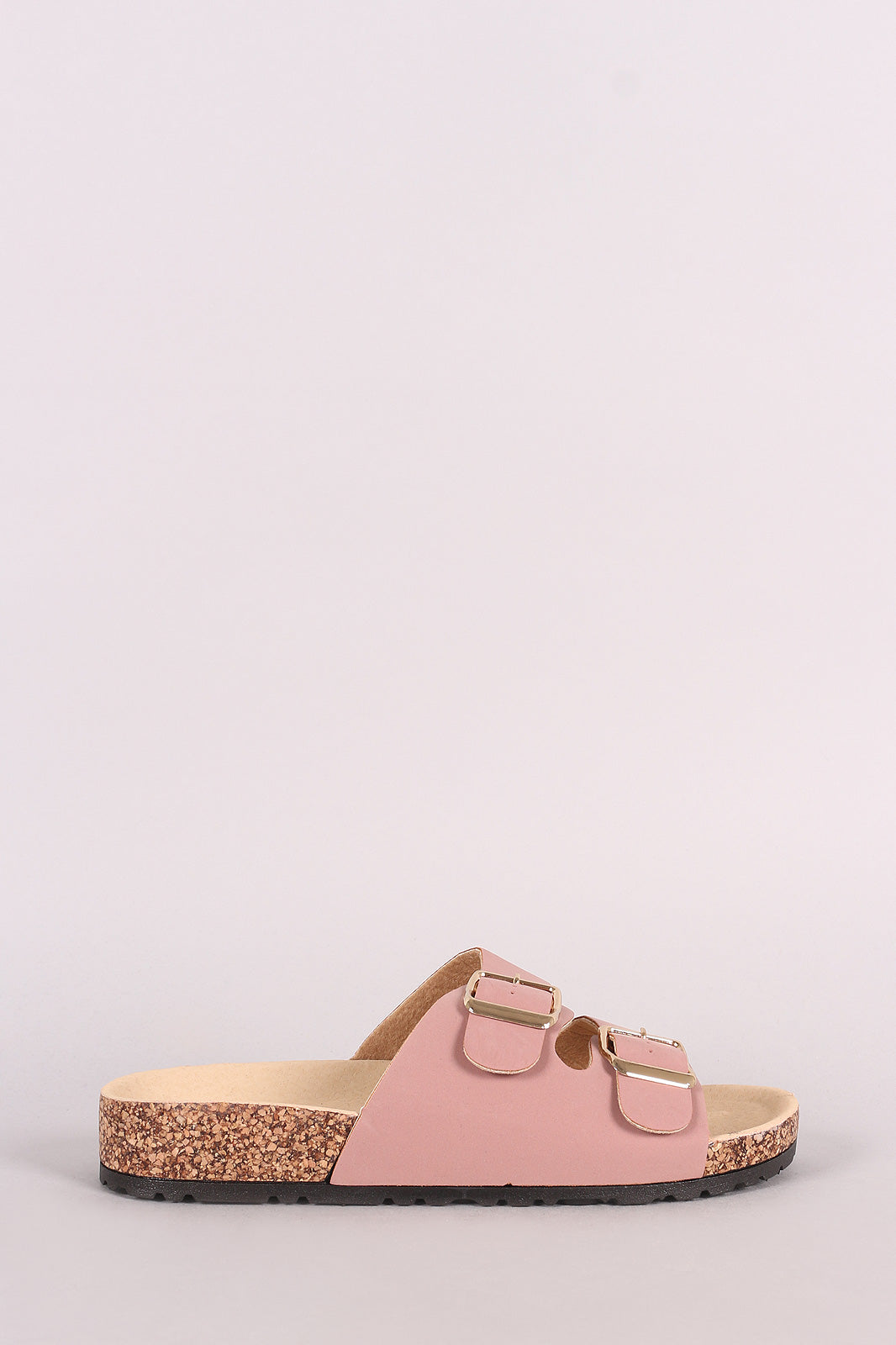 Bamboo Nubuck Open Toe Buckled Cork Footbed Slide Sandal