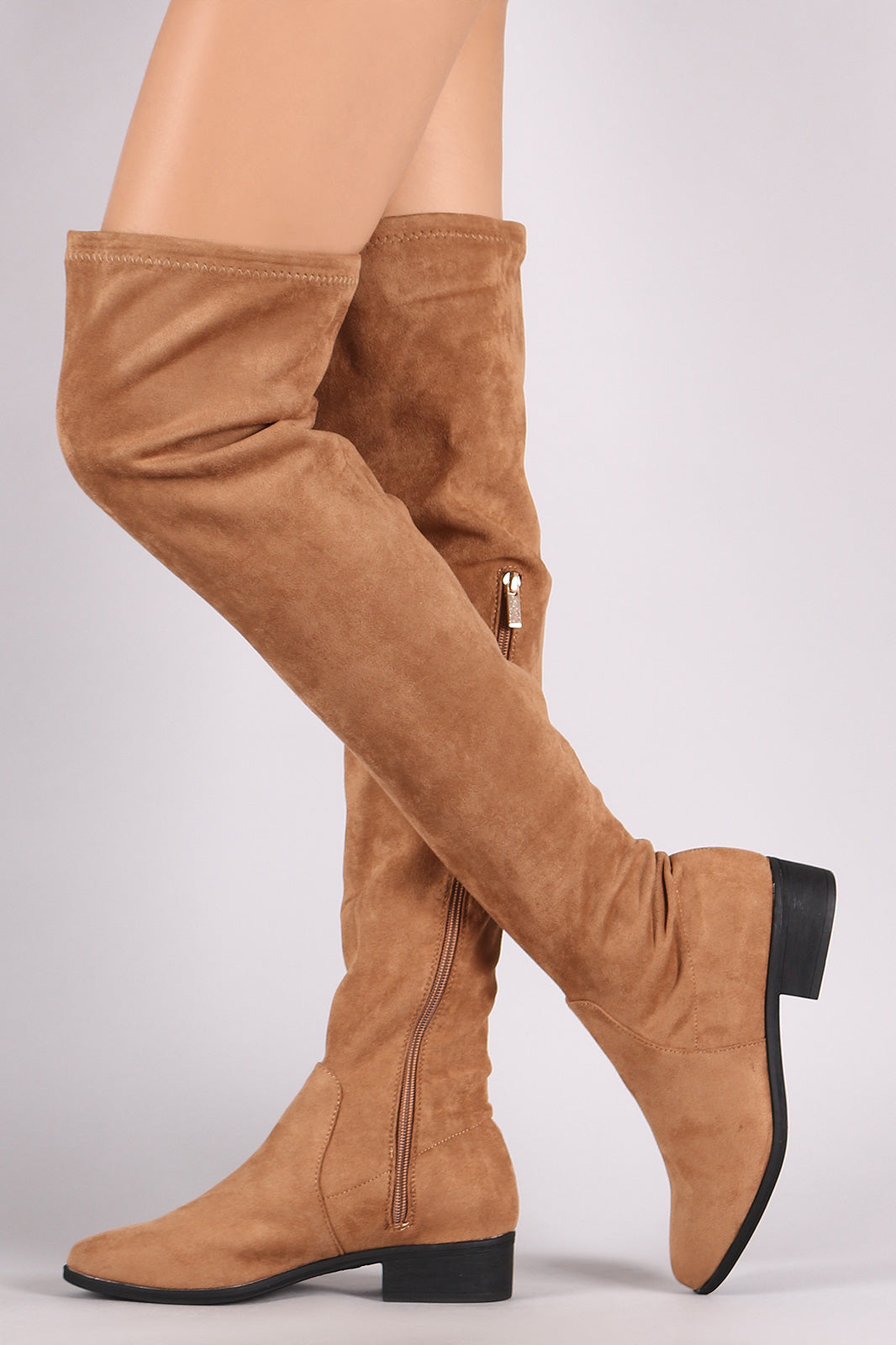 Bamboo Suede Almond Toe Over-The-Knee Riding Boots