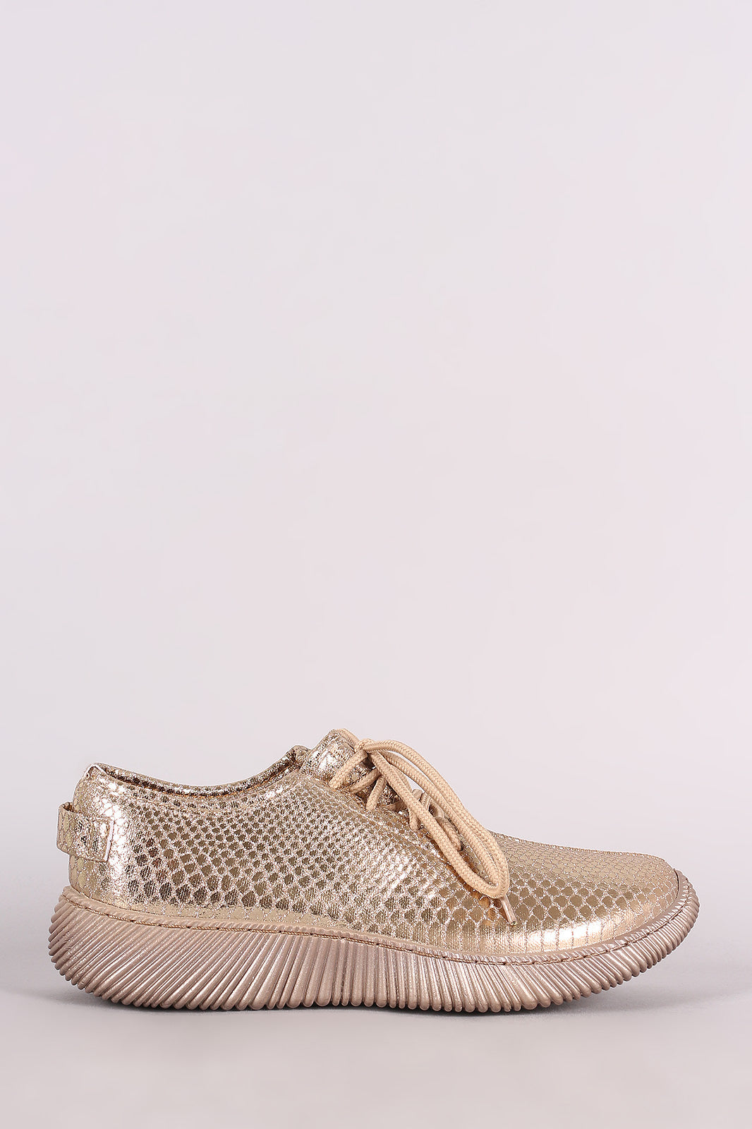 Bamboo Snakeskin Lace-Up Sneakers