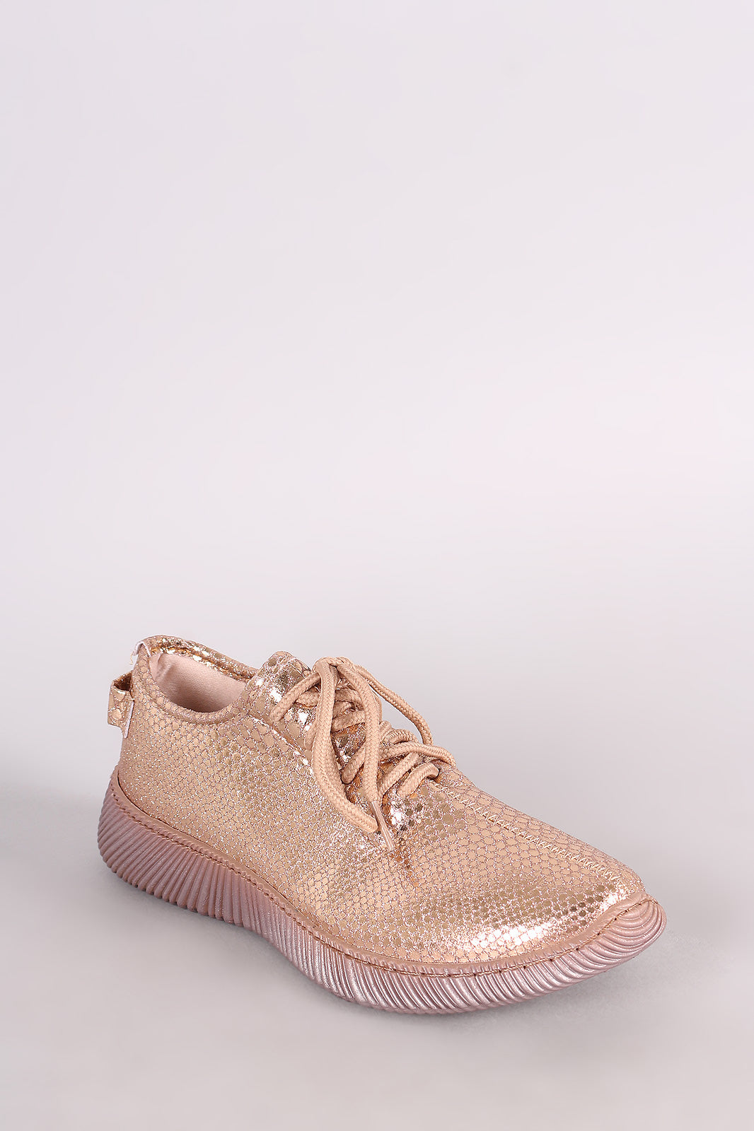 Bamboo Snakeskin Lace-Up Sneakers