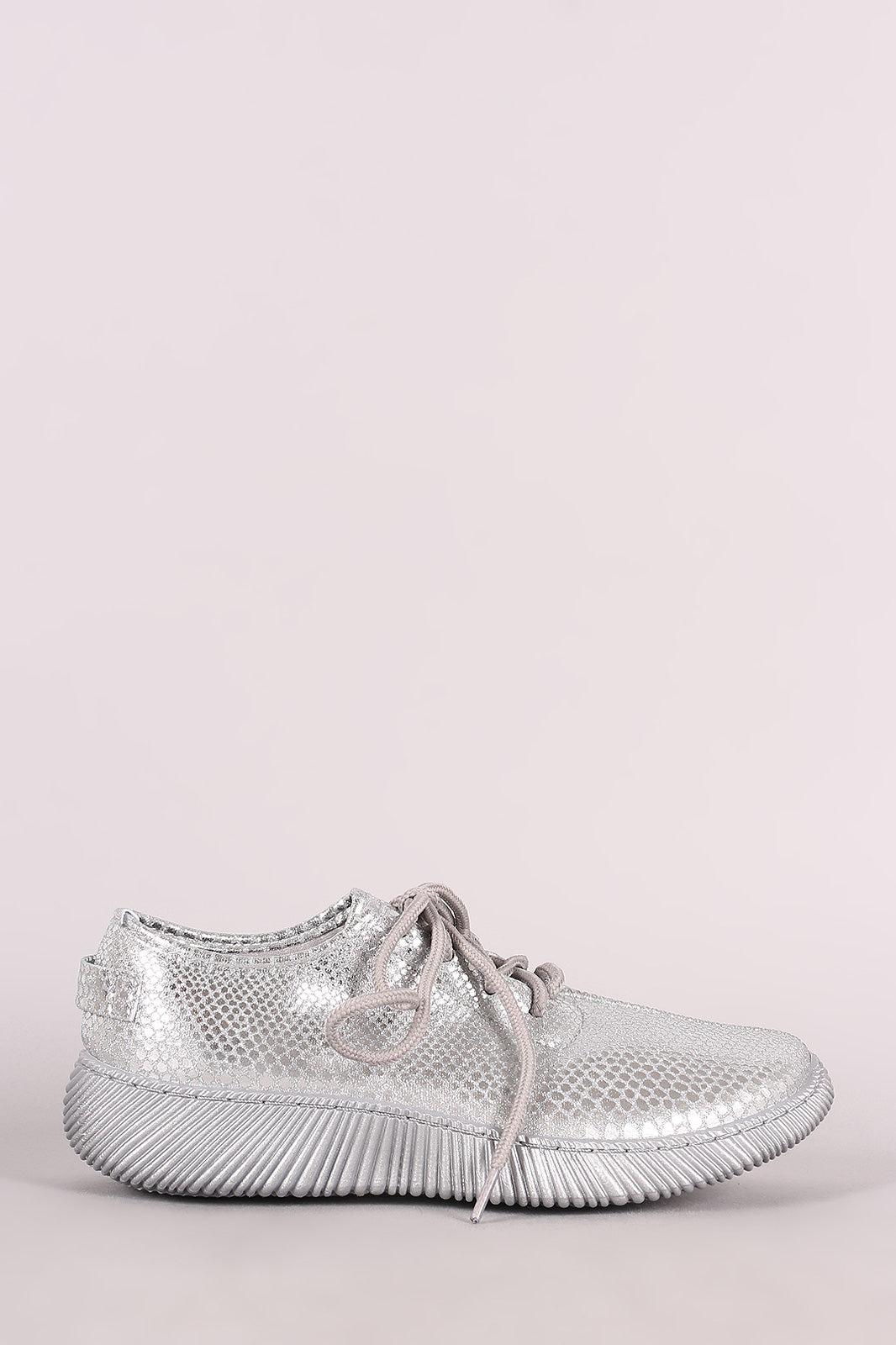 Bamboo Snakeskin Lace-Up Sneakers