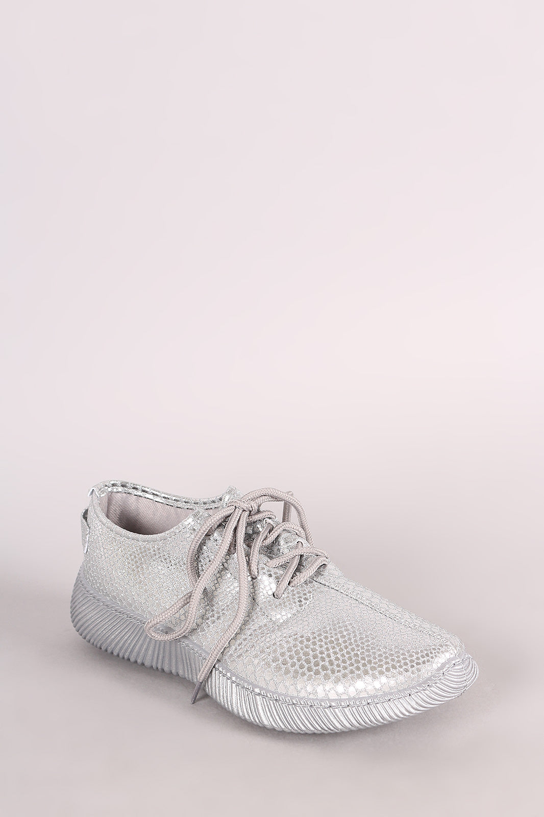Bamboo Snakeskin Lace-Up Sneakers
