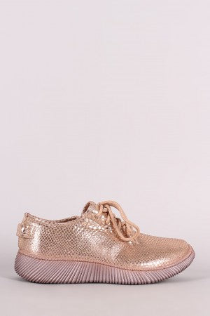 Bamboo Snakeskin Lace-Up Sneakers