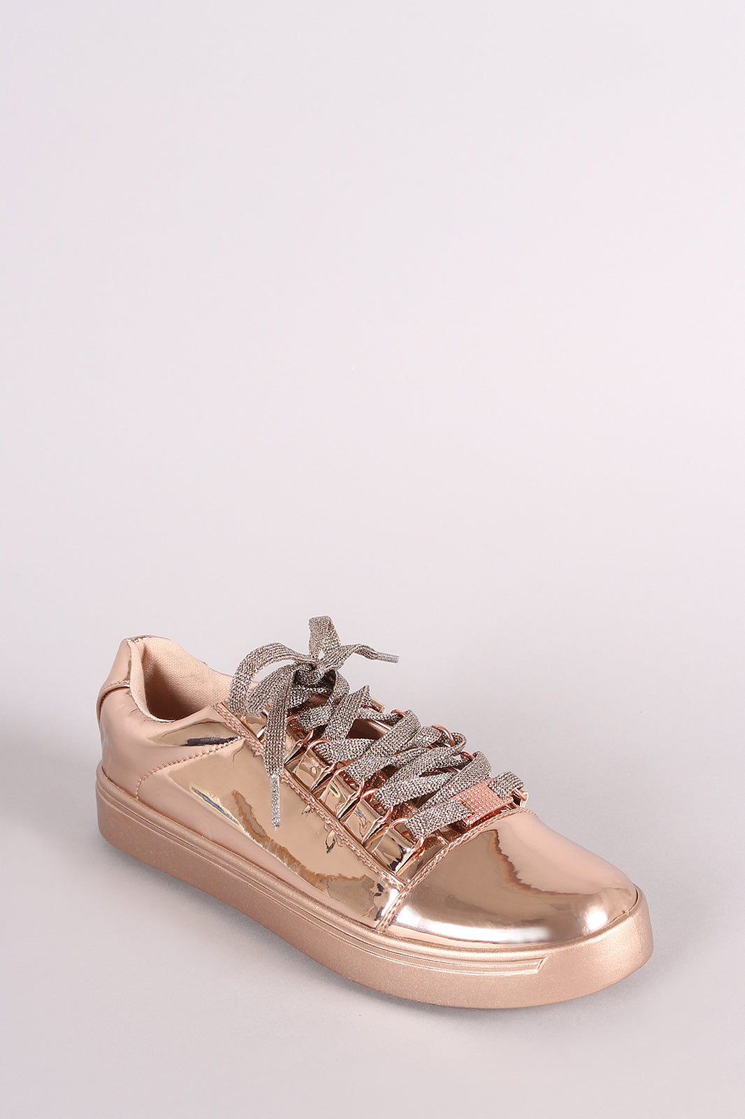 Bamboo Metallic Patent Low Top Glitter Lace Up Sneaker