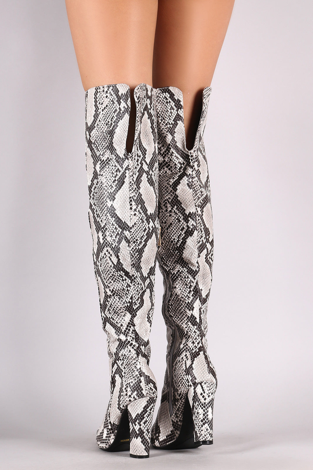 Bamboo Python Pointy Toe Chunky Heeled Over-The-Knee Boots