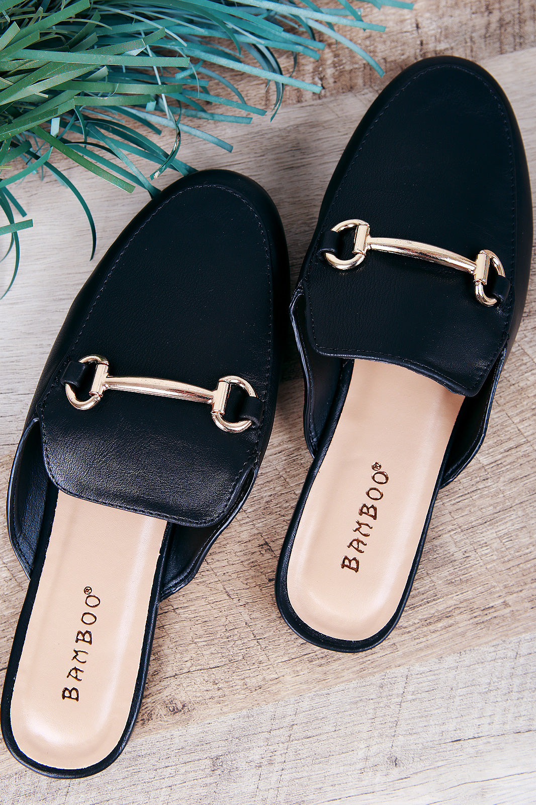 Bamboo Vegan Leather Horsebit Slip On Mule Flat