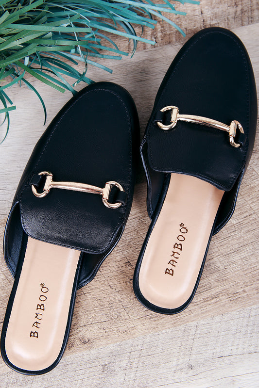 Bamboo Vegan Leather Horsebit Slip On Mule Flat