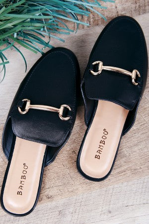 Bamboo Vegan Leather Horsebit Slip On Mule Flat