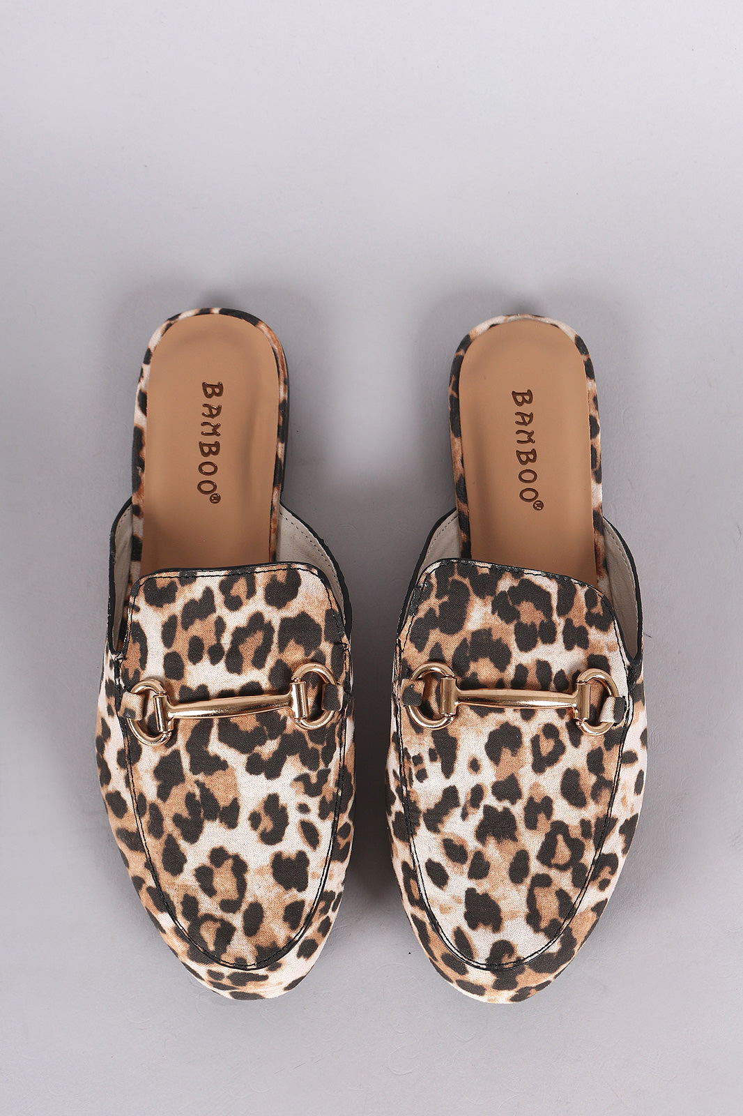 Bamboo Suede Leopard Horsebit Slip On Mule Flat