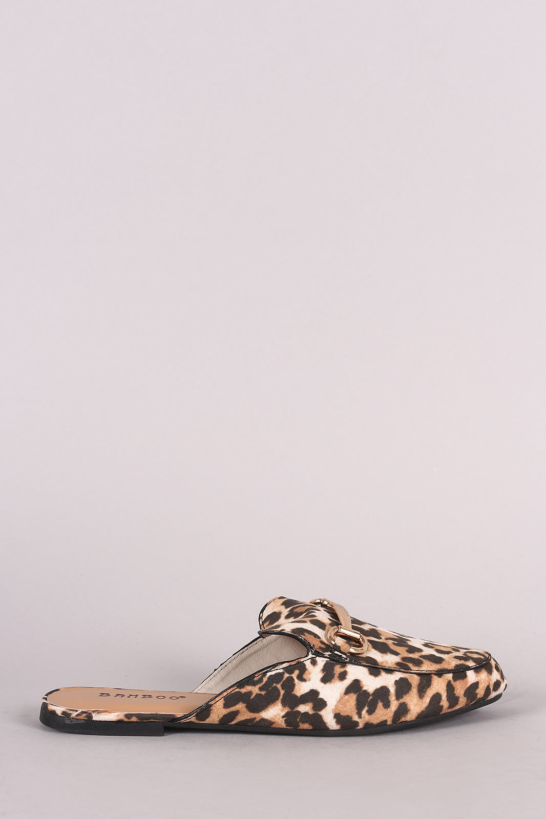 Bamboo Suede Leopard Horsebit Slip On Mule Flat